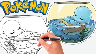 How To Draw SQUIRTLE Sleeping In a Glass Bowl  SUPER EASY POKEMON DRAWING [upl. by Tifanie459]