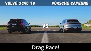 2024 Volvo XC90 T8 Recharge 455hp vs 2024 Porsche Cayenne EHybrid 470hp  Drag Race  4K [upl. by Tijnar658]