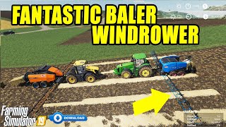 Farming Simulator 19 Fantactic Kuhn Baler with Windrower [upl. by Ardek]