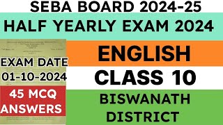 Class 10 Half Yearly Exam Question Paper 2024  English  Biswanath District  seba  MCQ answers [upl. by Morry586]