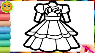 Rainbow Dress Drawing Painting and Coloring for Kids and Toddlers  Lets Draw with Me [upl. by Nedearb]