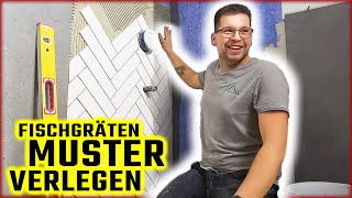 FISCHGRÄTEN MUSTER VERLEGEN  Wandfliesen in Fischgrätmuster  Home Build Solution [upl. by Odetta235]