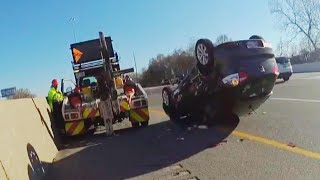 Driver Screams as Tow Truck Flips Car With Him Still Inside [upl. by Dnalra]