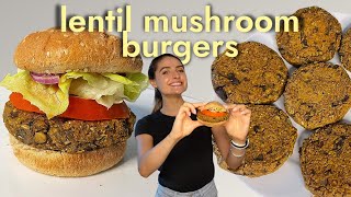 Lentil Mushroom Burgers Recipe WFPB Nutritarian Diet [upl. by Kalasky]