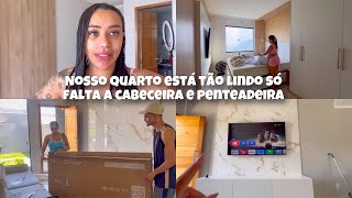 TERMINAMOS O PAINEL DO QUARTO  CORTINA NO LUGAR  COMPRAMOS UMA TV GIGANTE [upl. by Rj]