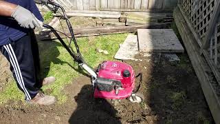 Using Roto Tiller in my Backyard to Install Sod Honda Light Duty Tiller Rental from Home Depot [upl. by Aimik]