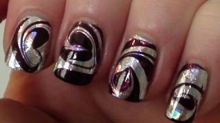 Foil Swirl Water Marble  Party Nail Art Tutorial [upl. by Ennaul]