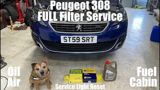 2017 Peugeot 308 16 HDi Full Filter Oil Air Fuel Cabin Service  How To DIY [upl. by Nniuqal]