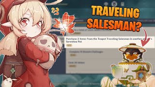 HOW TO FIND THE TRAVELING SALESMAN  Genshin Impact Sereniteapot [upl. by Alletse]