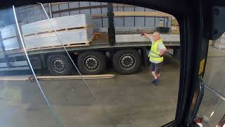 Unloading full trailer with fibre cement facade with 5ton forklift POV [upl. by Ecyarg]