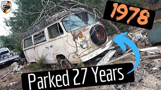 PARKED 27 YEARS 1978 Volkswagen Bus Rescue from the Woods [upl. by Ahsenet]