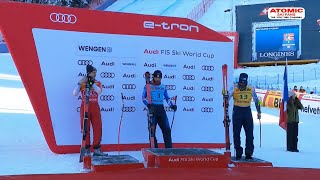 AUDI FIS SKI World Cup Wengen 🇨🇭  Mens Super G  race course highlights and podium Jan 12 2024 [upl. by Schott]