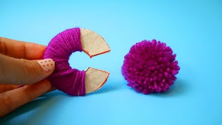 DIY How to Make a Pom Pom Maker Tutorial Super Easy Pom Pom with Cardboard  DIY Yarn Studio [upl. by Aisan128]