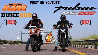 2023 Pulsar NS200 BS7 vs KTM Duke 200 BS3 Drag Race 🔥🔥  First On YouTube [upl. by Sateia]