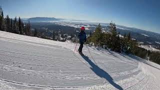 Whitefish resort top to bottom run whitefish ridewhitefish snow snowboarding skiing [upl. by Icyac]