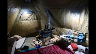 Living OffGrid in a Tent w Wood Stove Interior WalkThrough of My Living Space [upl. by Nylevol]