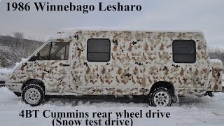 1986 Winnebago Lesharo 4BT Snow Test Drive [upl. by Elleira]