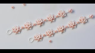 PandaHall Video Tutorial on How to Make Flower Bracelet with Pearl Beads and Seed Beads [upl. by Ardnala]