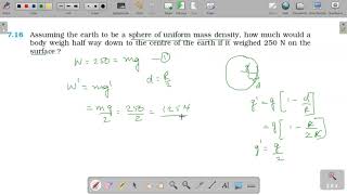 716 Assuming the earth to be a sphere of uniform mass density how much would a body weigh half way [upl. by Keldah481]