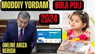 BUXGALTERIYA 23DARS  BOLA PULI VA MODDIY YORDAM OLISHGA ONLINE ARIZA TOPSHIRISH 2024  БОЛА ПУЛИ [upl. by Milissa]