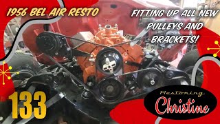 E133 SB Chevy Pulley Set Up for CPP Power Steering amp Vintage Air 1956 Chevy Bel Air Restoration [upl. by Siladnerb855]