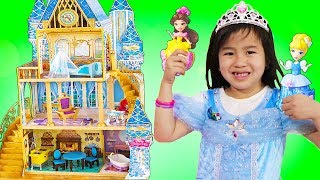 Jannie Pretend Play w Giant Disney PRINCESS Cinderella Doll House Kids Toys [upl. by Picardi379]