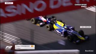 FIA F2 Monaco 2017 Race2 Canamasas Crashes Into Rowland [upl. by Okihcas320]