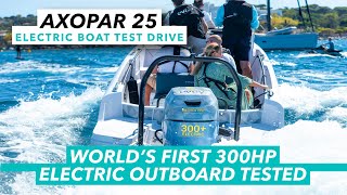 World first 300hp electric outboard motor tested  Evoy Storm 300 powered Axopar 25 sea trial  MBY [upl. by Farly295]