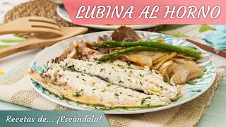 LUBINA AL HORNO con guarnición de patatas cebolla setas y espárragos [upl. by Vanda]