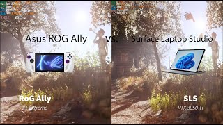 Asus ROG Ally vs Surface Laptop Studio RTX 3050Ti vs Z1 Extreme Benchmark [upl. by Gretna]