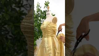 Making a corset strapless light gold mini dress with bow dress corset fashiondesigner sewing [upl. by Virgel]