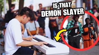 I Played the Best Anime Piano Songs in Public 5 This Game Gurenge Demon Slayer [upl. by Latsirhc]