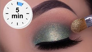 5 MINUTE Easy Soft Sparkly Green Eye Look For Everyday Wear  Green Smokey Eye Makeup [upl. by Enomsed]