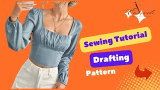 Ruched bust Pattern Tutorial  Puff sleeve Pattern Crop Top Pattern [upl. by Fauman535]