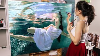 I painted myself underwater it took 4 months  Oil Painting Time Lapse  Realistic Water [upl. by Finley255]