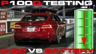 Tesla P100D Ludicrous Testing 060 MPH vs Battery State of Charge 10 to 100 [upl. by Ninnahc972]