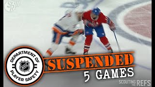 Habs Gallagher Ejected Suspended 5 Games for Hit to Head of Islanders Pelech [upl. by Merissa412]