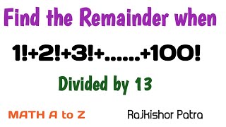 Remainder when 123100 is divided by 13 [upl. by Alaik490]