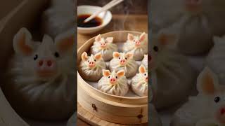 Steamed buns in the shape of pigs head eating a pig in one bite [upl. by Gen]