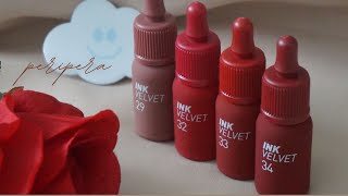 Peripera Ink Velvet 29 32 33 34 Swatches amp Review  Lululand [upl. by Adai344]