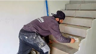 Merdiven Fayans Döşemesi Nasıl Yapılır  Adan Zye Merdiven Fayans Döşemesi  Stair tile flooring [upl. by Reckford]