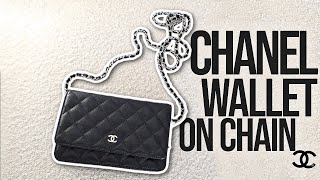 CHANEL WALLET ON CHAIN WOC REVIEW  Ways To Wear [upl. by Buddie]