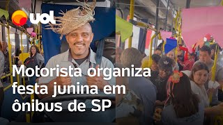 Festa junina Motorista organiza evento em ônibus de São Paulo veja vídeo [upl. by Ylevol893]