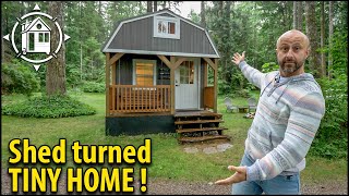 He bought a shed amp made a luxury Tiny Home TOUR  COSTS [upl. by Dreeda]