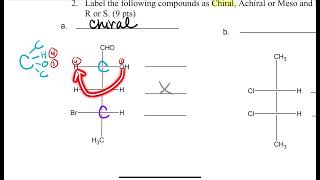 ChiralAchiralMesoEnantiomersDiastereomers Practice Exam 3 Fall 2021 [upl. by Nner]