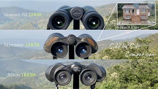 Vangaurd ED 12x50 VS Celestron Skymaster 15x70 VS Nikon 16x50 Binoculars Comparison [upl. by Elad]