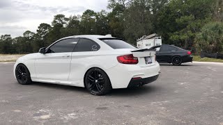 BMW 228i N20 Exhaust Clips Catless Downpipe and Muffler Delete [upl. by Noryahs883]