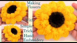 Haz flores girasoles con un pequeño truco Hand Embroidery Making flowers with very simple trick [upl. by Nedak454]