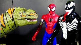 Spiderman Toy And Venom Toy Works Together To Defeat The Dinosaur Toys  LotsMoreToys [upl. by Aneleve]