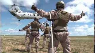 Marines Practice Special Insertion And Extraction From A CH46 Sea Knight Helicopter [upl. by Ayiotal12]